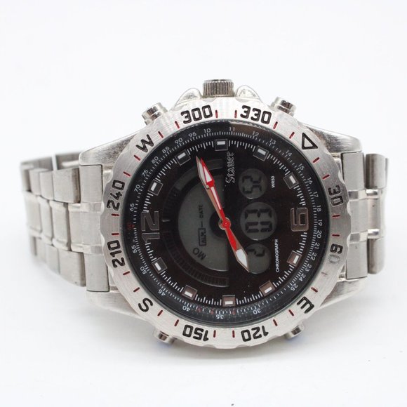 Stauer Chronograph & Digital Watch Mens Silver Tone Stainless Steel WR50 19093 - Picture 5 of 8